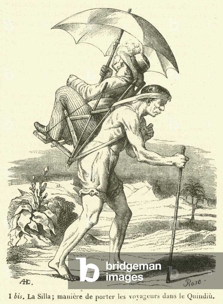 La Silla; maniere de porter les voyageurs dans le Quindiu (engraving)