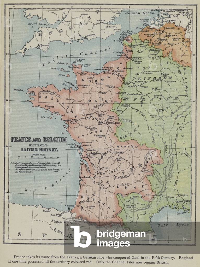 France and Belgium illustrating British History (colour litho)