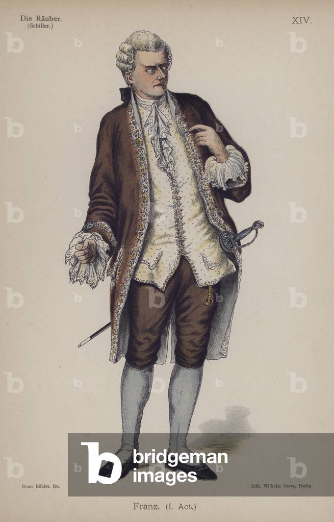 Franz, from Die Rauber (The Robbers) by Friedrich Schiller (colour litho)