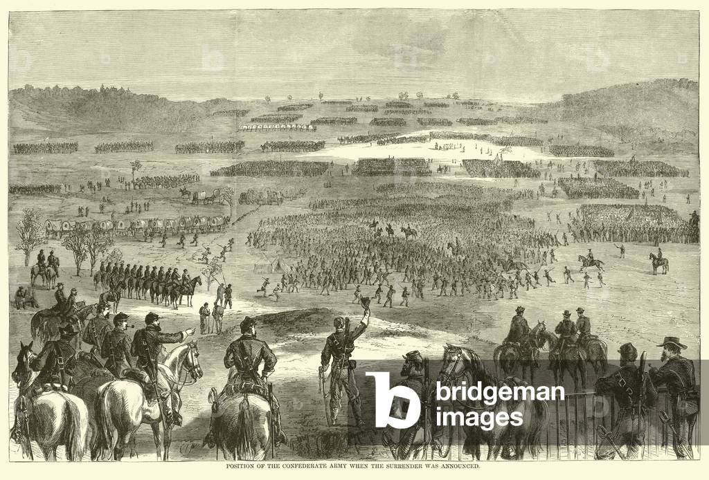 Position of the Confederate Army when the surrender was announced, April 1865 (engraving)