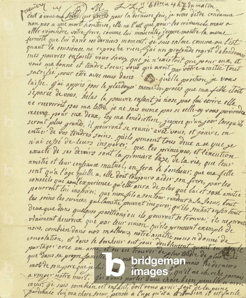 Facsimile of the will of Marie Antoinette (colour litho)