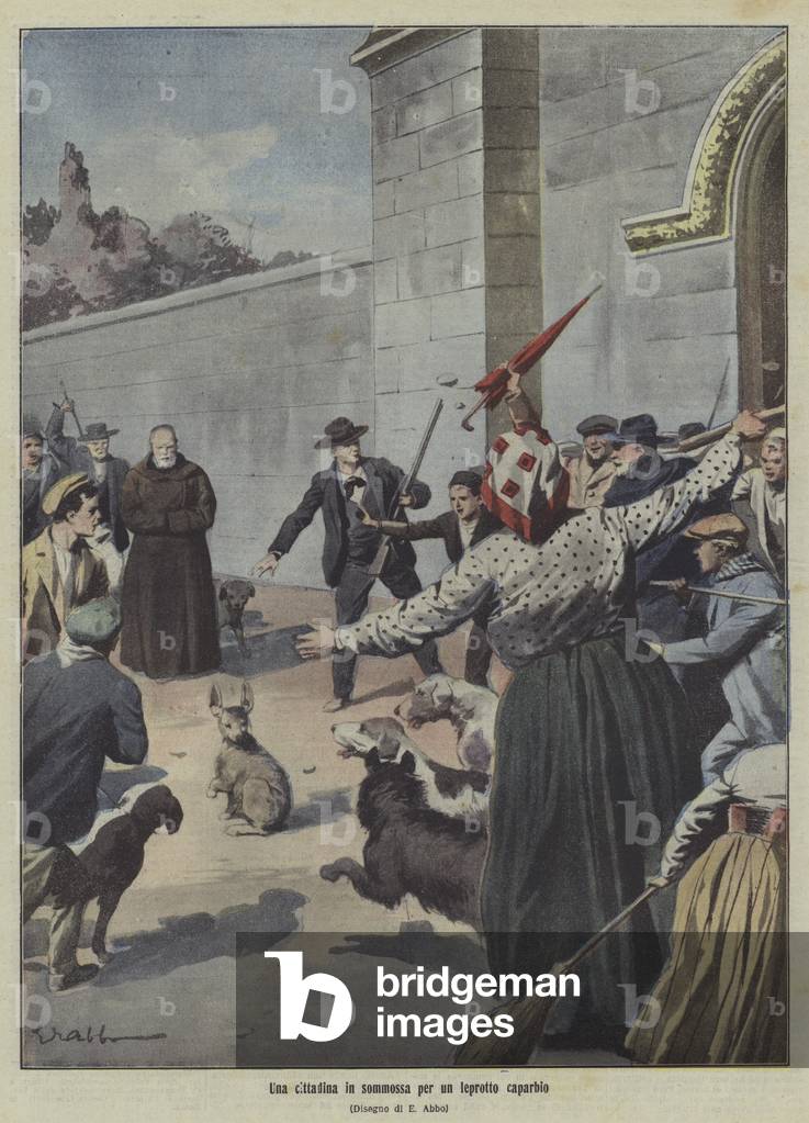 A town in uproar over a stubborn hare (colour litho)