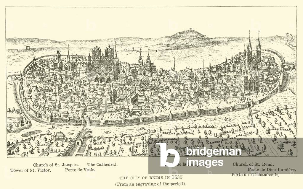 The City of Reims in 1635, (From an engraving of the period) (engraving)