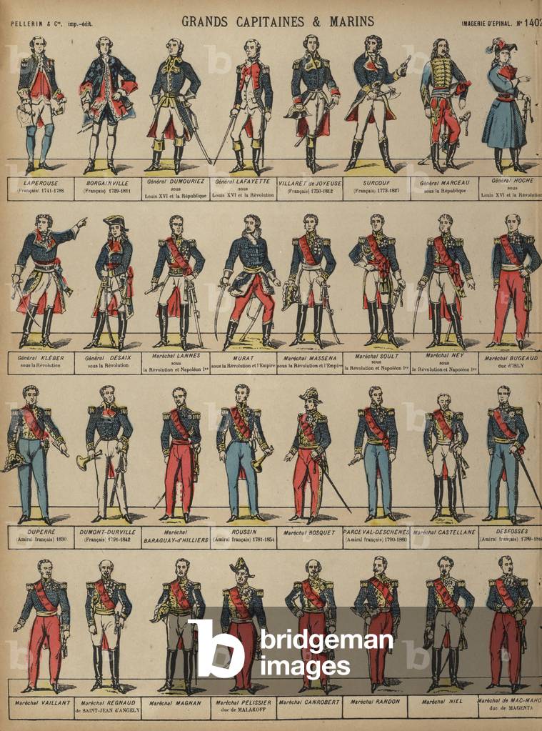 Great French military commanders (coloured engraving)