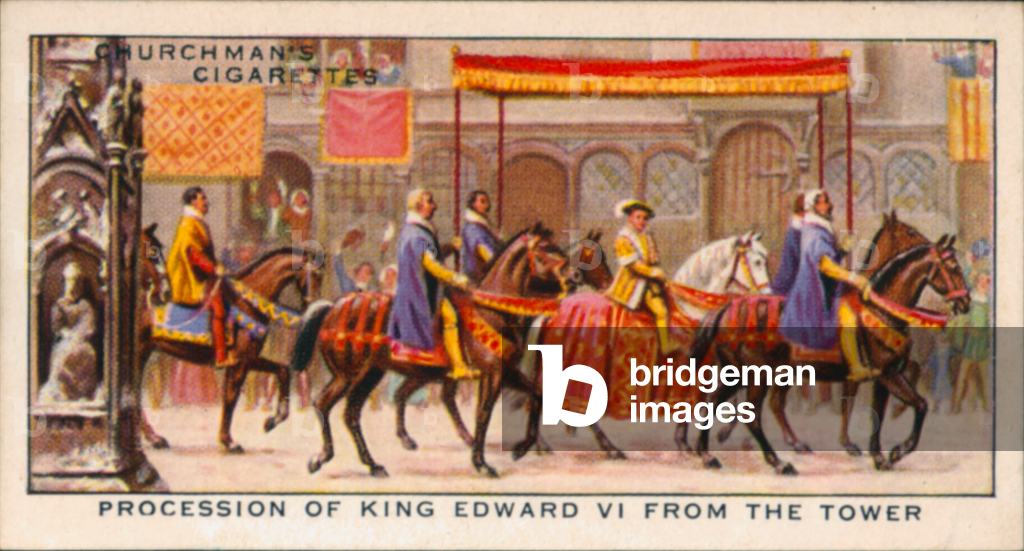 Procession of King Edward VI from the Tower (colour litho)