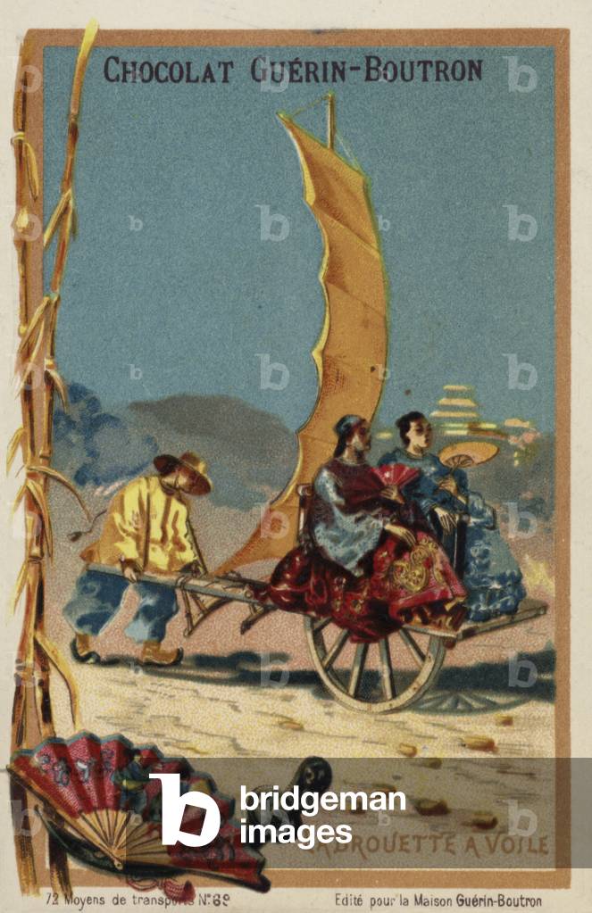 Sail-powered wheelbarrow (chromolitho)