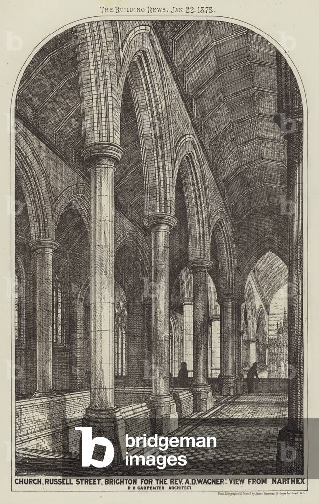 Church, Russell Street, Brighton for the Reverend A D Wagner, View from Narthex (engraving)