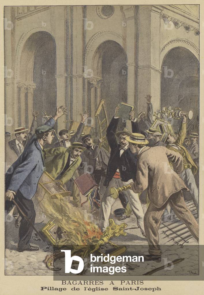 Riots in Paris (colour litho)