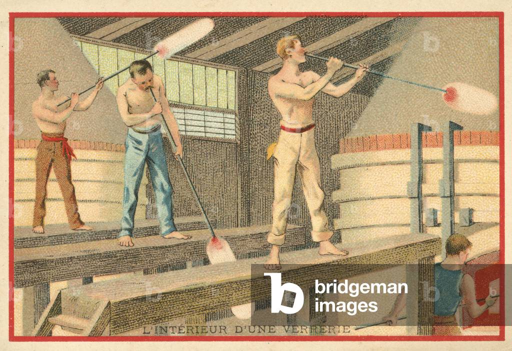 Interior of a glassworks (chromolitho)