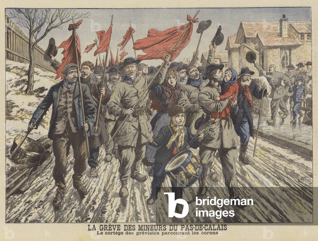 Strike by the miners of the Pas-de-Calais, France (colour litho)