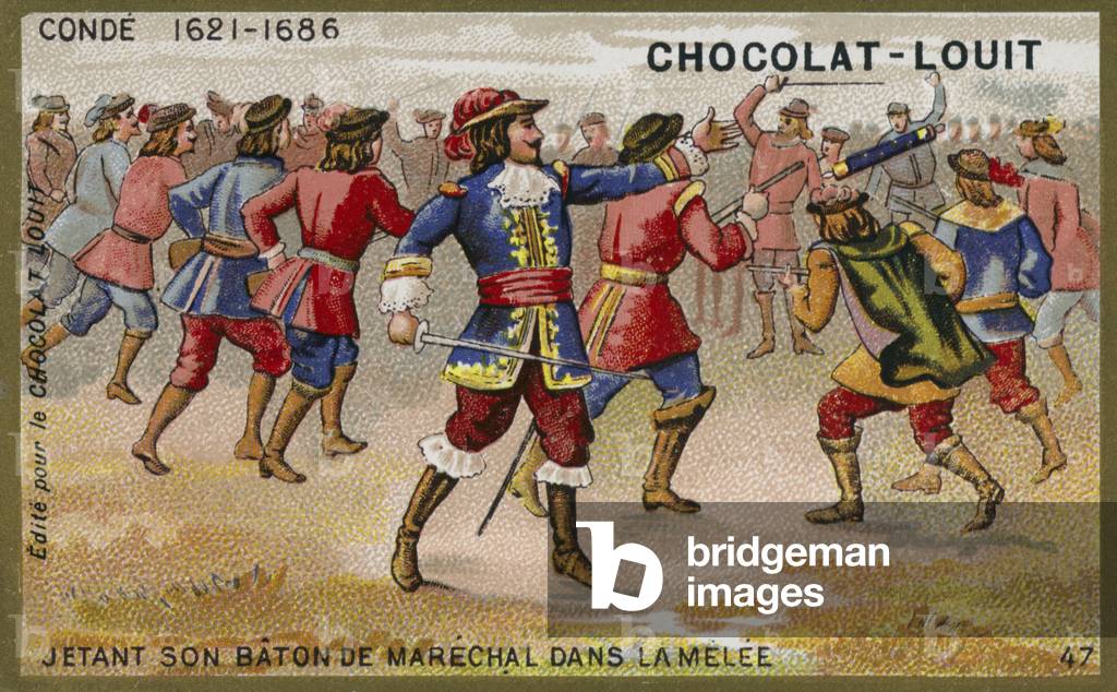 Le Grand Conde throwing his Field Marshal's baton into the melee at the Battle of Freiburg (chromolitho)