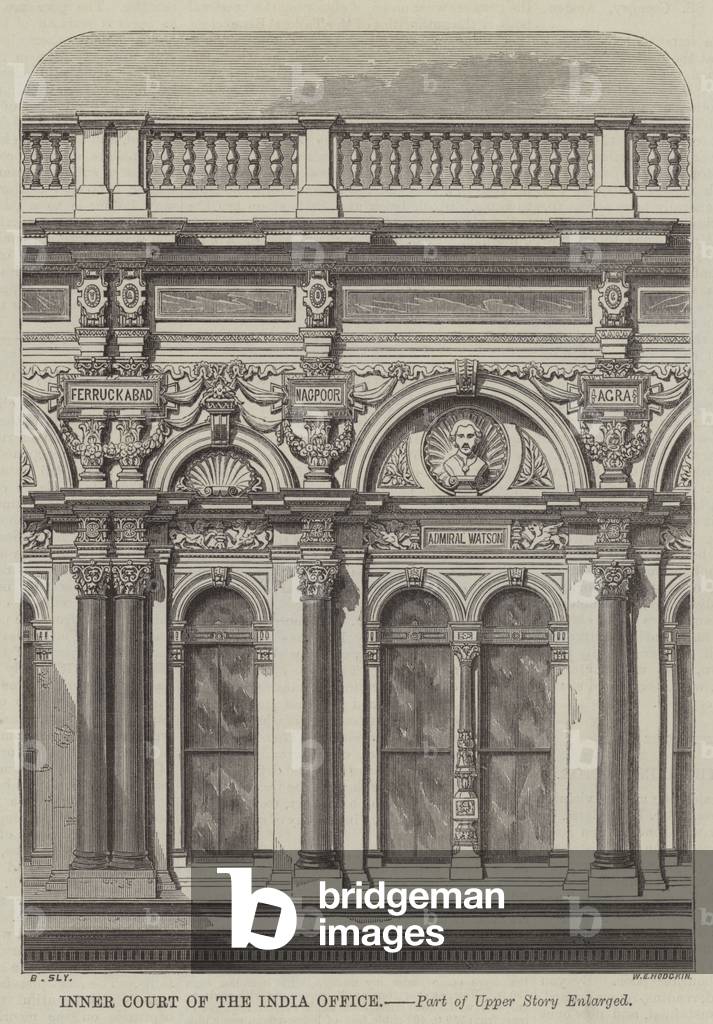 Inner Court of the India Office, Part of Upper Story enlarged (engraving)