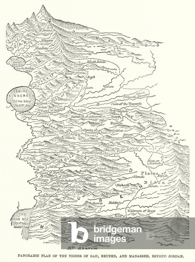 Panoramic Plan of the Tribes of Gad, Reuben, and Manasseh, beyond Jordan (engraving)