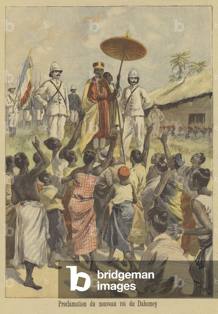Proclamation of the new king of Dahomey (colour litho)
