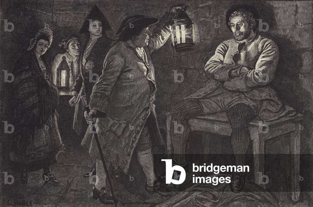 The Bailie discovers Rob Roy in the gaol (engraving)
