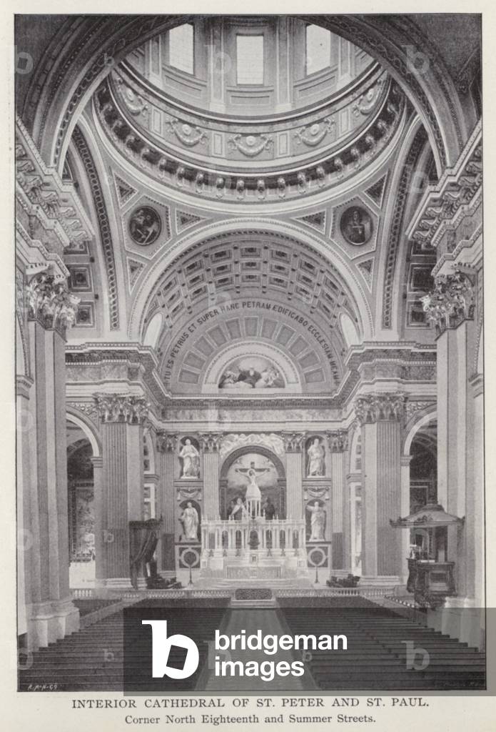 Philadelphia: Interior Cathedral of St Peter and St Paul, Corner North Eighteenth and Summer Streets (b/w photo)