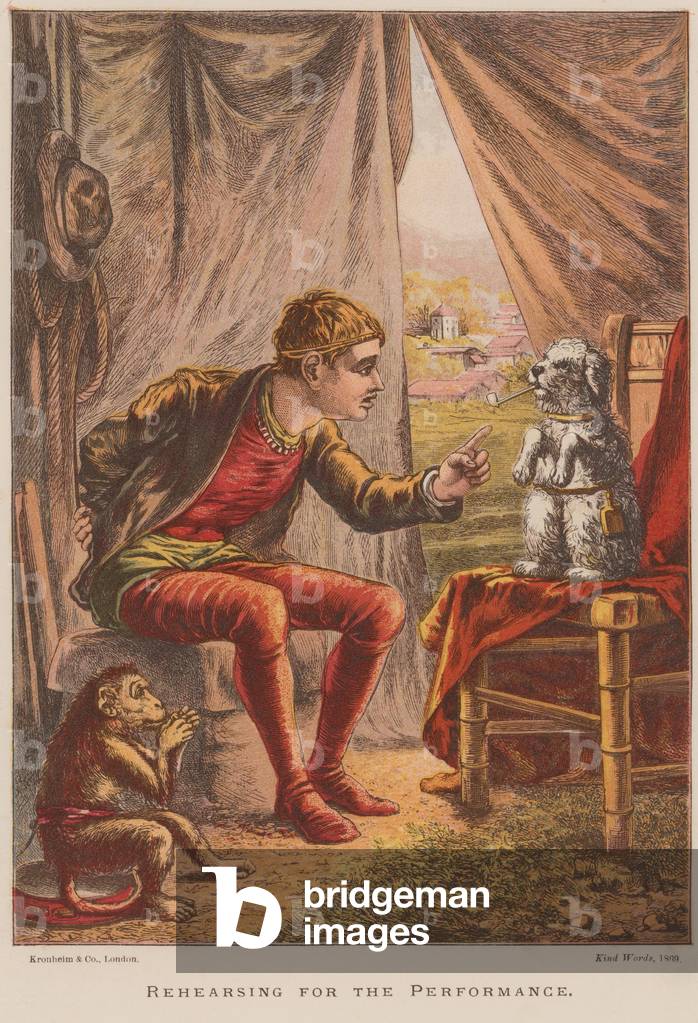Rehearsing for the performance (colour litho)
