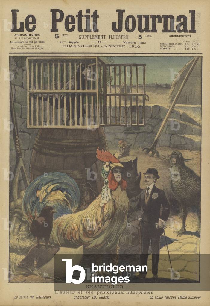 The cast of Edmond Rostand's play Chantecler (colour litho)