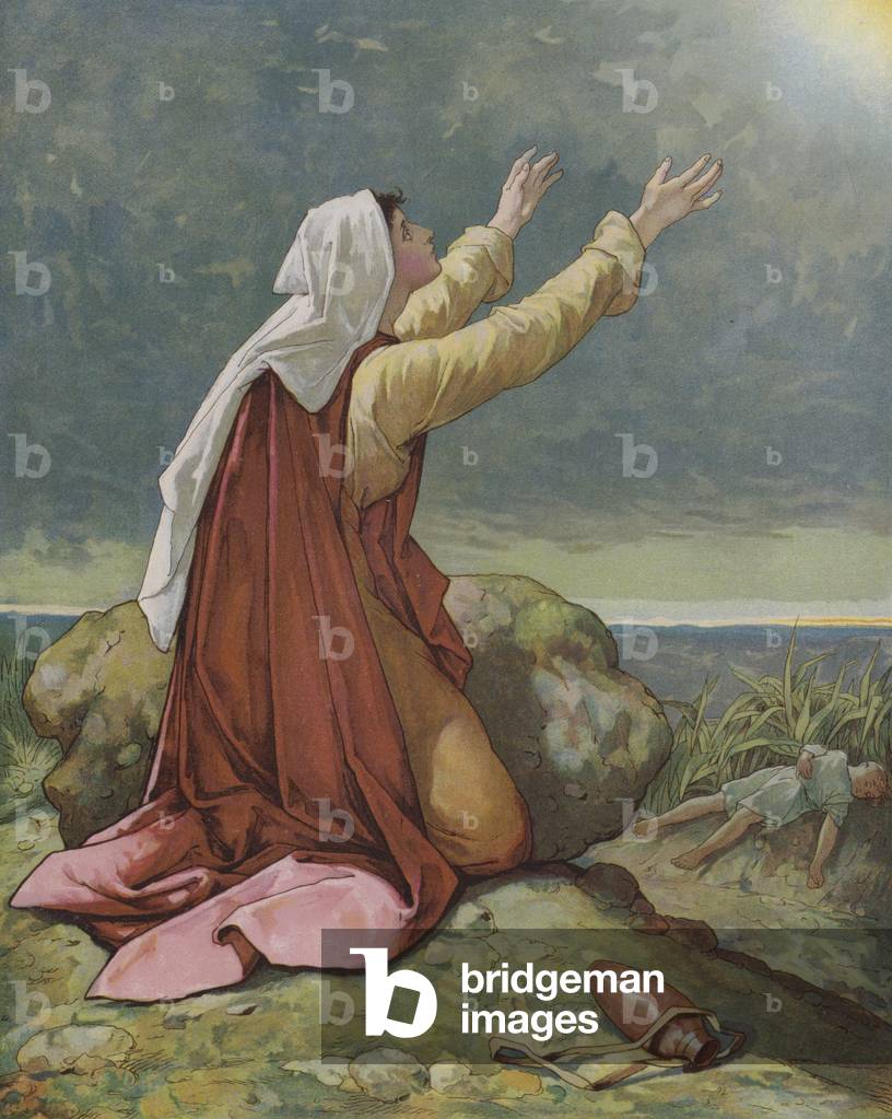 Hagar and Ishmael (colour litho)