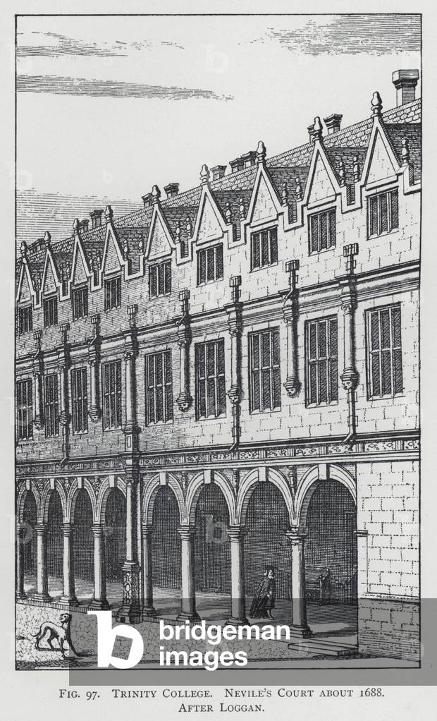 Trinity College, Nevile's Court about 1688, after Loggan (engraving)