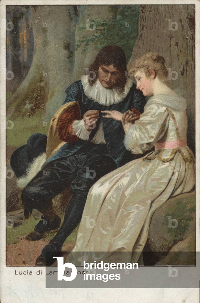Scene from Gaetano Donizetti's tragic opera Lucia di Lammermoor (chromolitho)