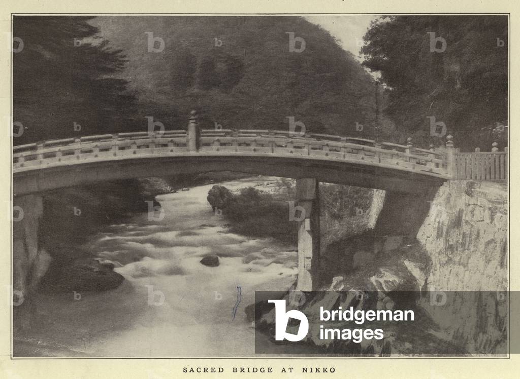 Sacred Bridge at Nikko (b/w photo)