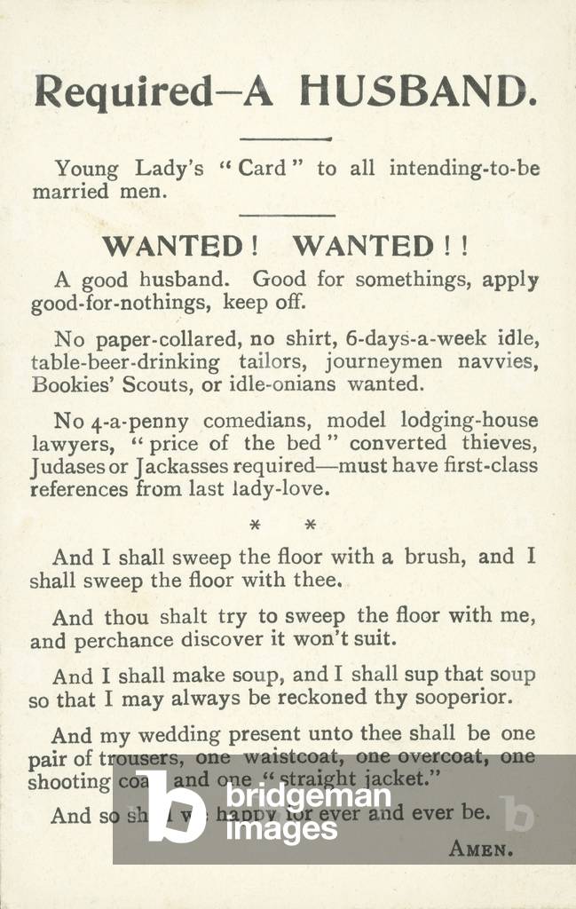Required - a husband, humorous situations vacant notice (litho)