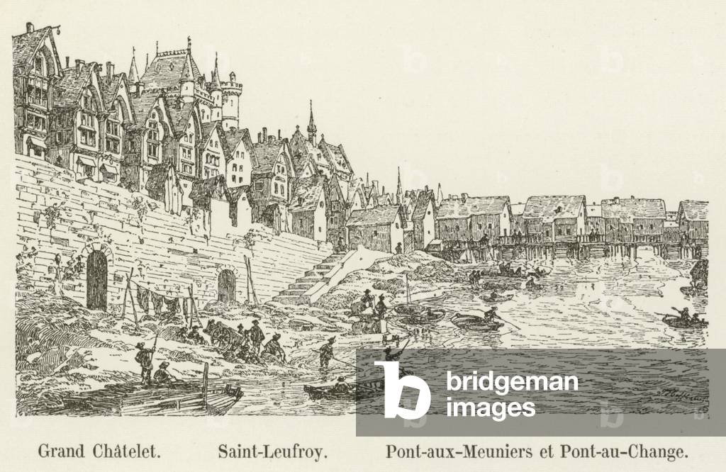 Grand Chatelet, Saint-Leufroy, Pont-aux-Meuniers et Pont-au-Change (engraving)
