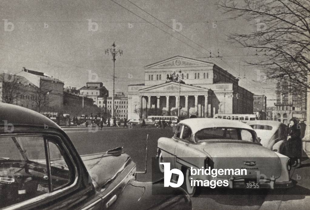 USSR circa 1960: The Bolshoi Theatre, Sverdlov Square, Moscow (b/w photo)
