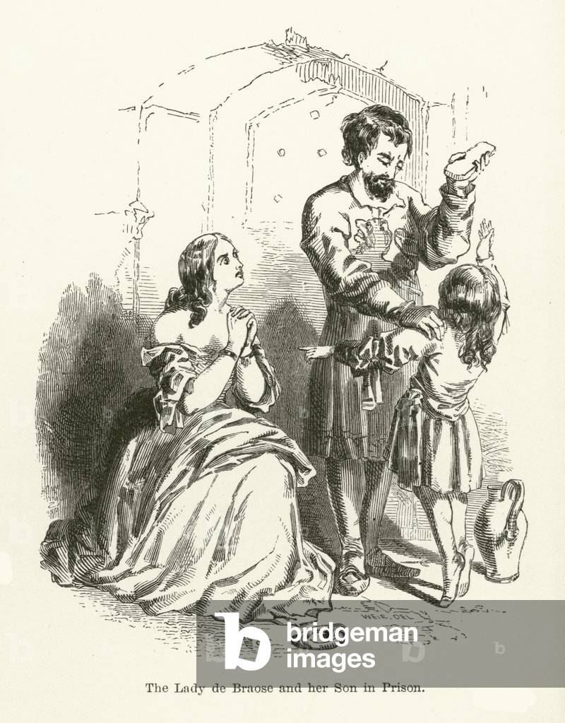 The Lady De Braose and her son in prison (engraving)