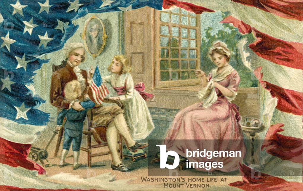 George Washington's Home Life at Mount Vernon (colour litho)