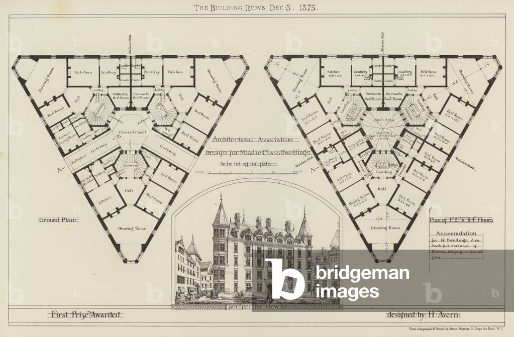 Architectural Association, design for Middle Class Dwellings, to be let off in flats (engraving)