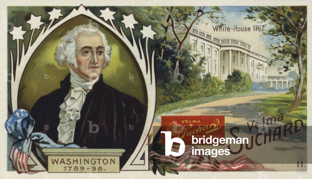 George Washington, first President of the United States, and the White House, Washington DC (chromolitho)