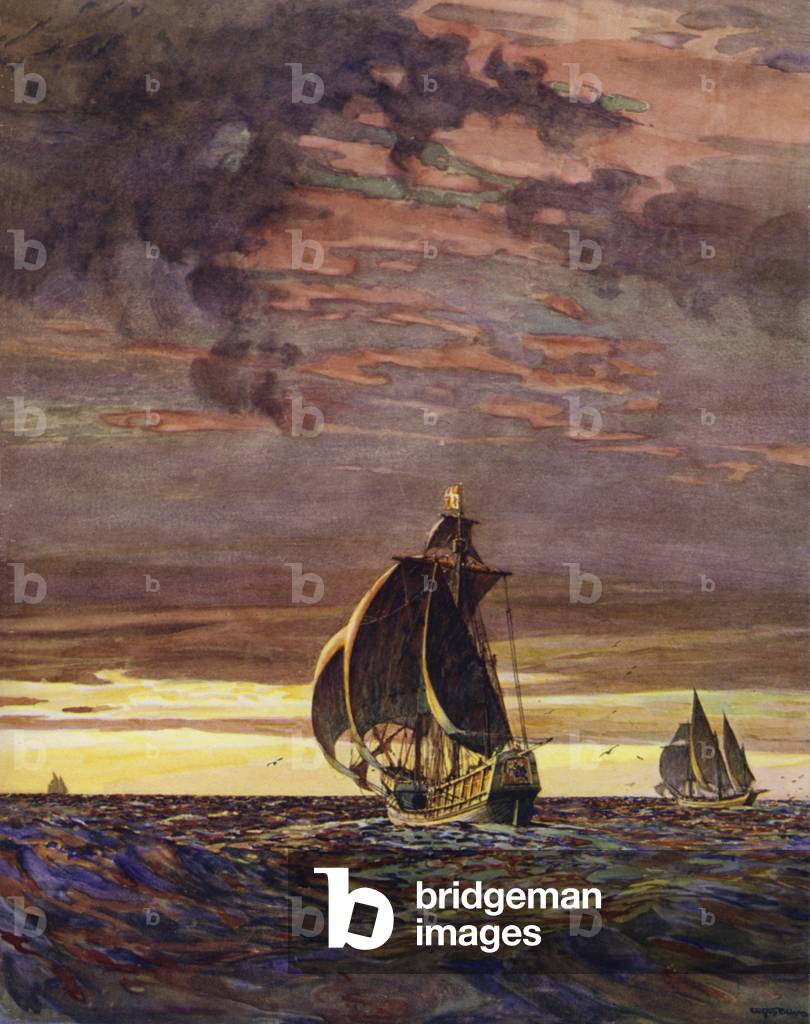 The Santa Maria, 1492 (colour litho)