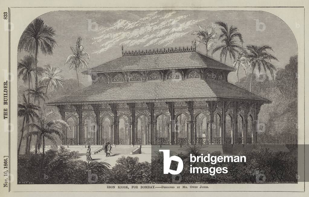 Iron Kiosk, for Bombay, designed by Mr Owen Jones (engraving)
