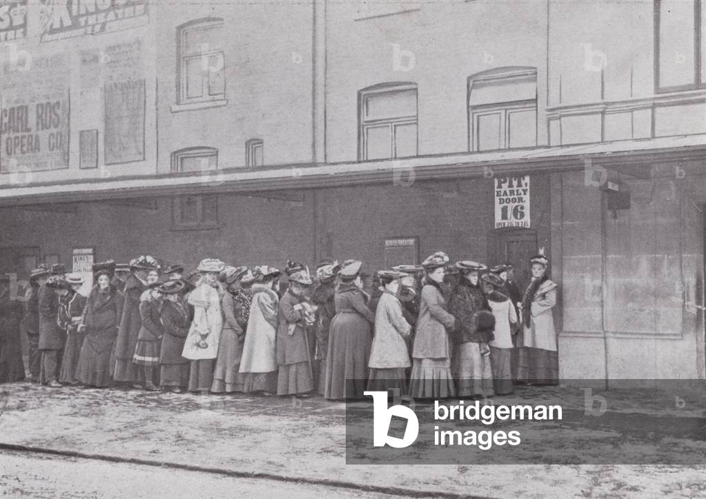 Outside the Pit Door of the King's Theatre, Hammersmith (b/w photo)