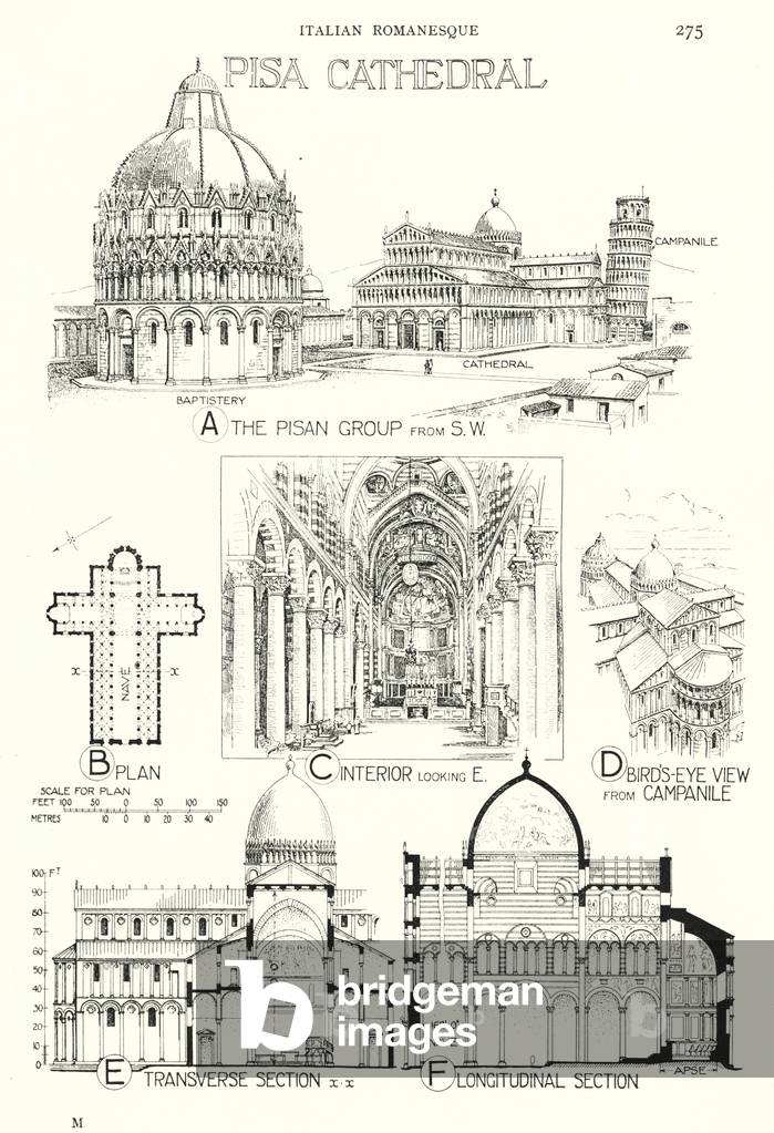 Italian Romanesque; Pisa Cathedral (litho)