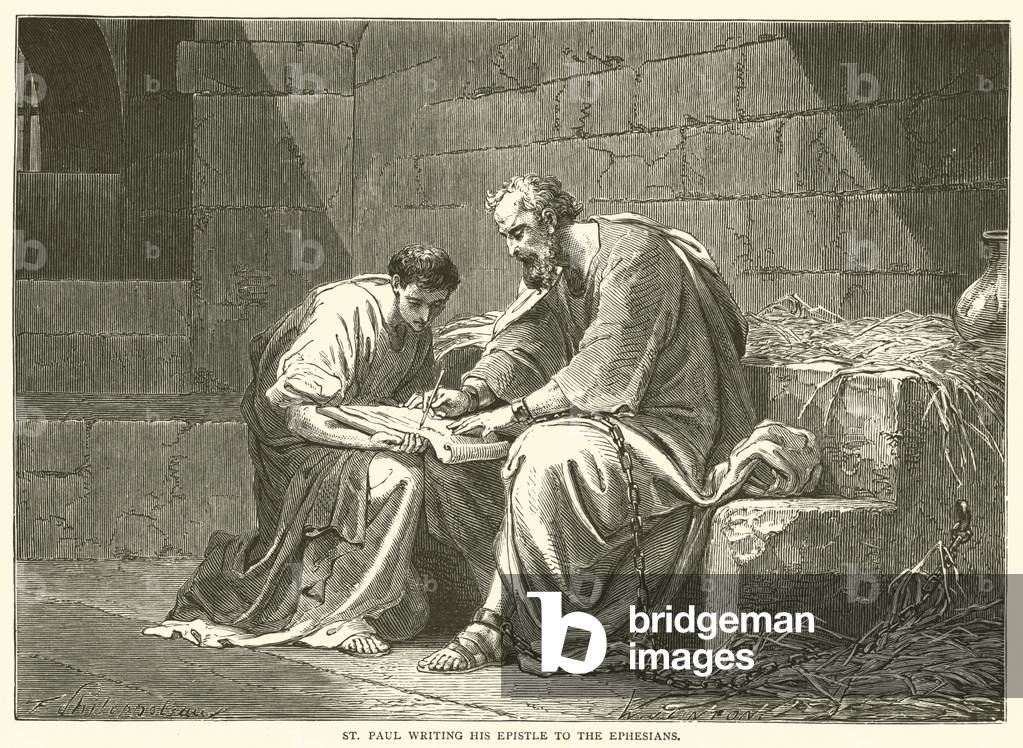 St Paul writing his epistle to the Ephesians (engraving)