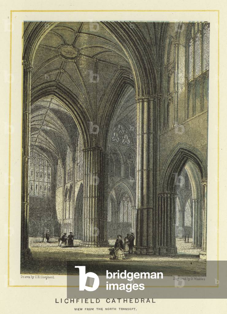 Lichfield Cathedral, view from the north transept (colour litho)