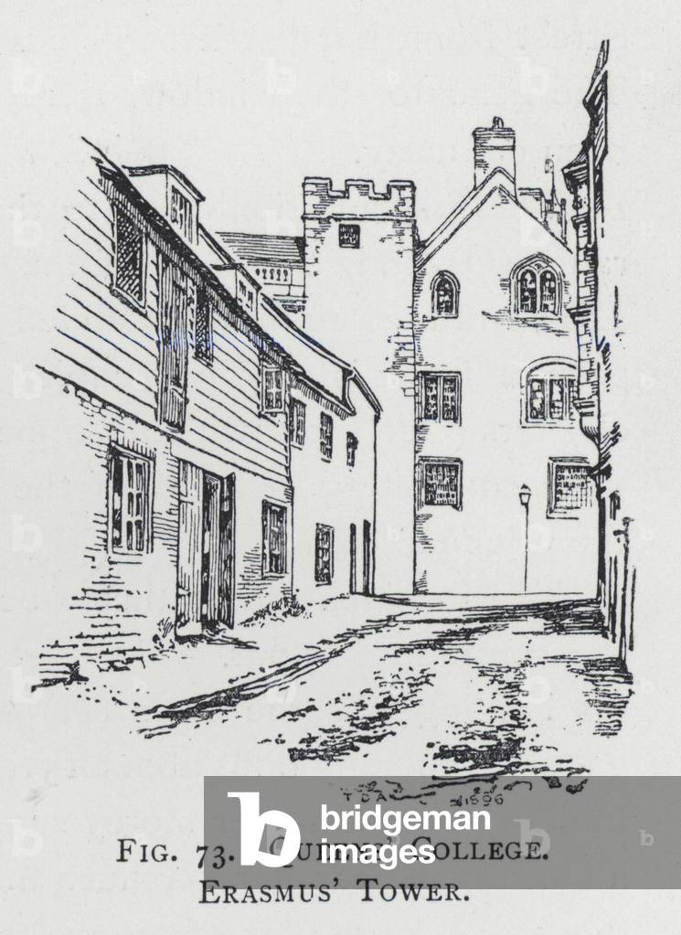 Queens' College, Erasmus' Tower (engraving)