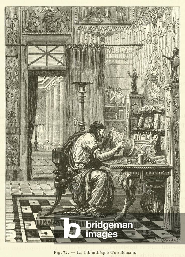 La bibliotheque d'un Romain (engraving)