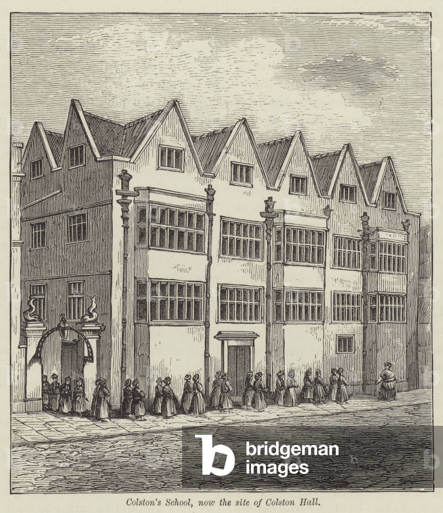 Colston's School, now the site of Colston Hall (engraving)
