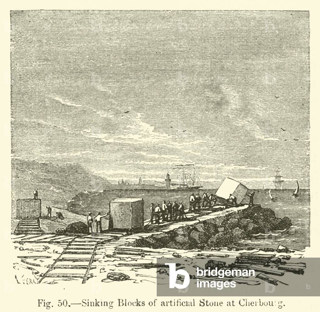 Sinking Blocks of artificial Stone at Cherbourg (engraving)