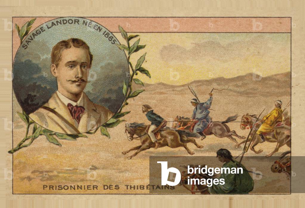 Arnold Henry Savage Landor taken prisoner in Tibet (chromolitho)