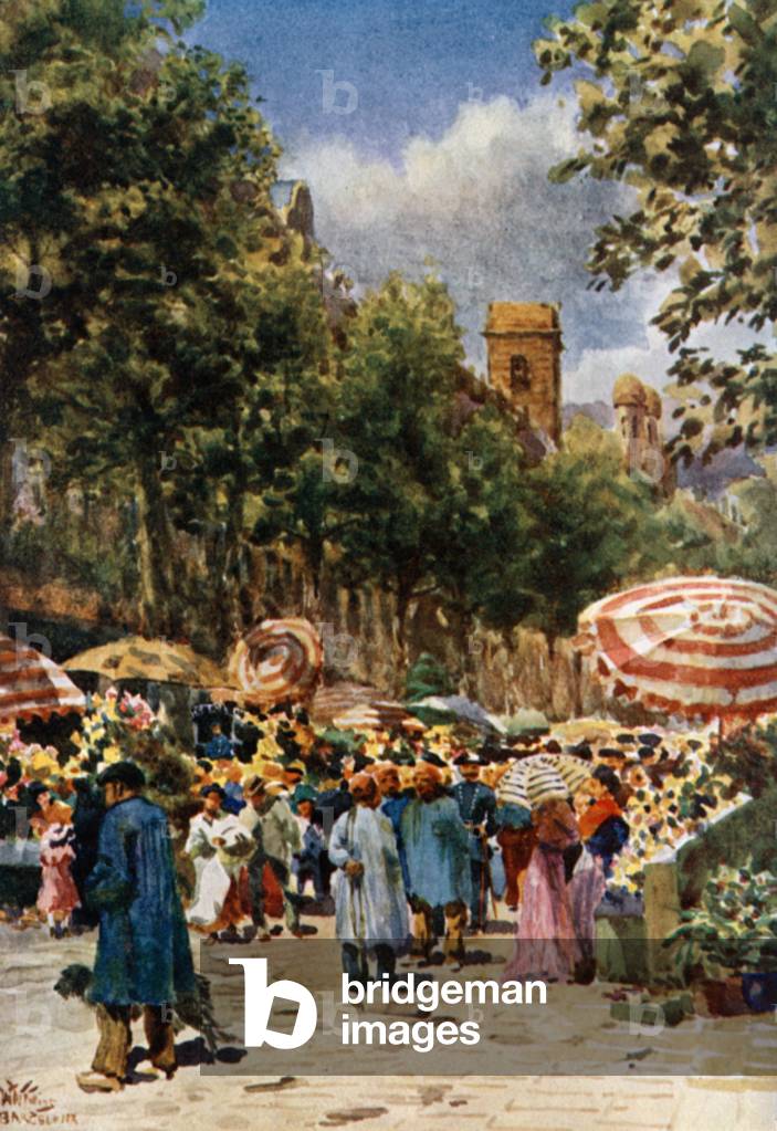 Barcelona, the Rambla (colour litho)