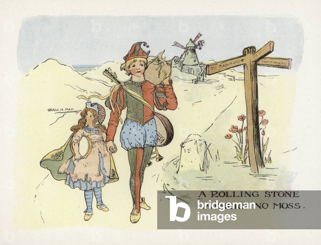 Proverbs Improved: A Rolling Stone Gathers No Moss (colour litho)