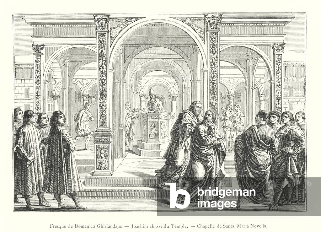 Fresque de Domenico Ghirlandajo, Joachim chasse du Temple, Chapelle de Santa Maria Novella (engraving)