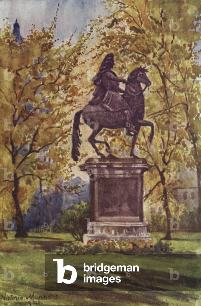 Statue of William III in St James's Square (colour litho)
