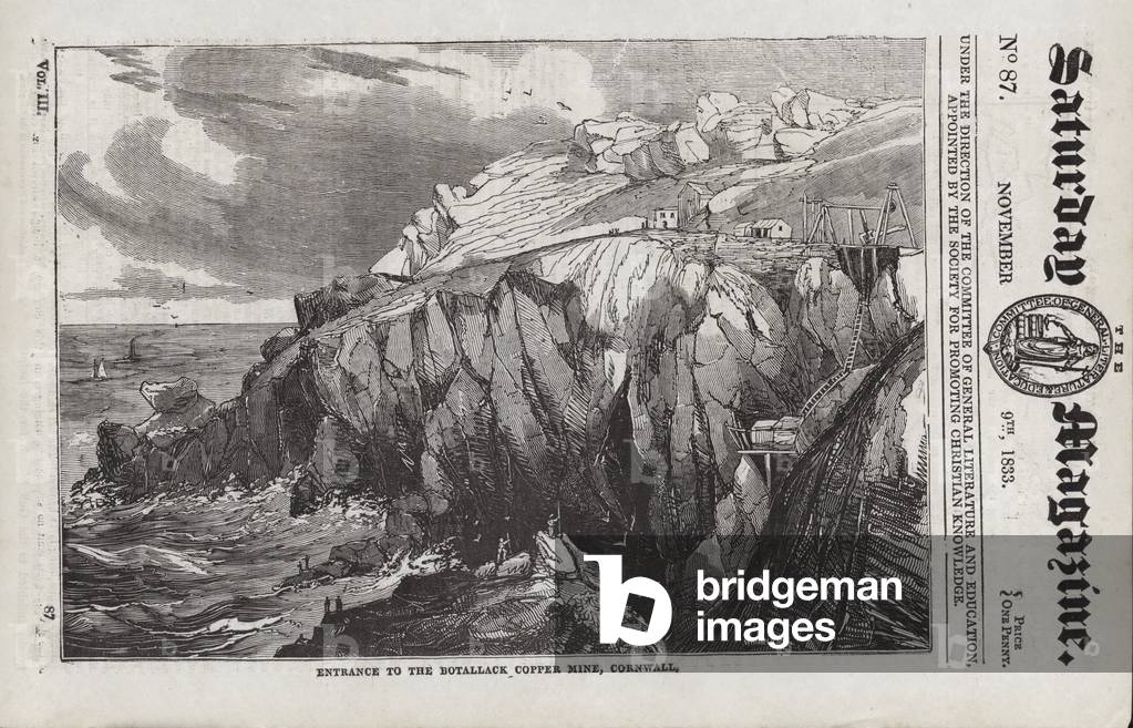 Entrance, Botallack Copper Mine, Cornwall, England (engraving)