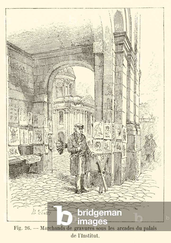 Marchands de gravures sous les arcades du palais de l'Institut (engraving)